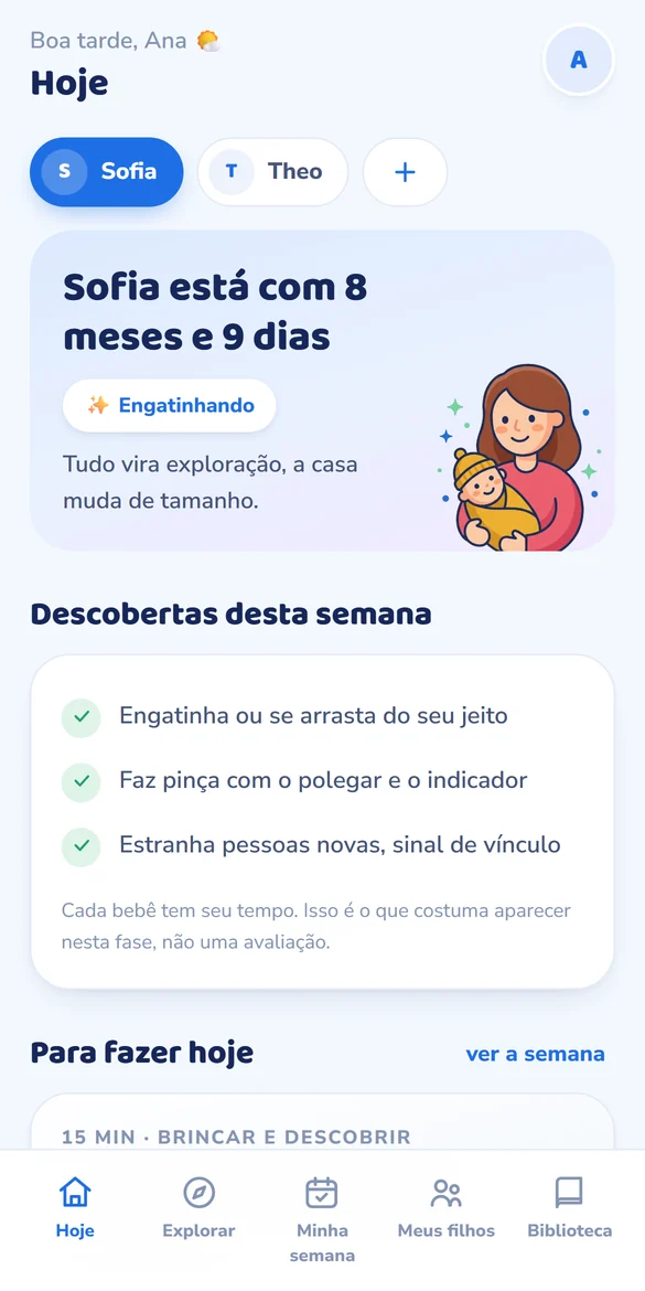 Tela inicial de um app de assinatura para mães