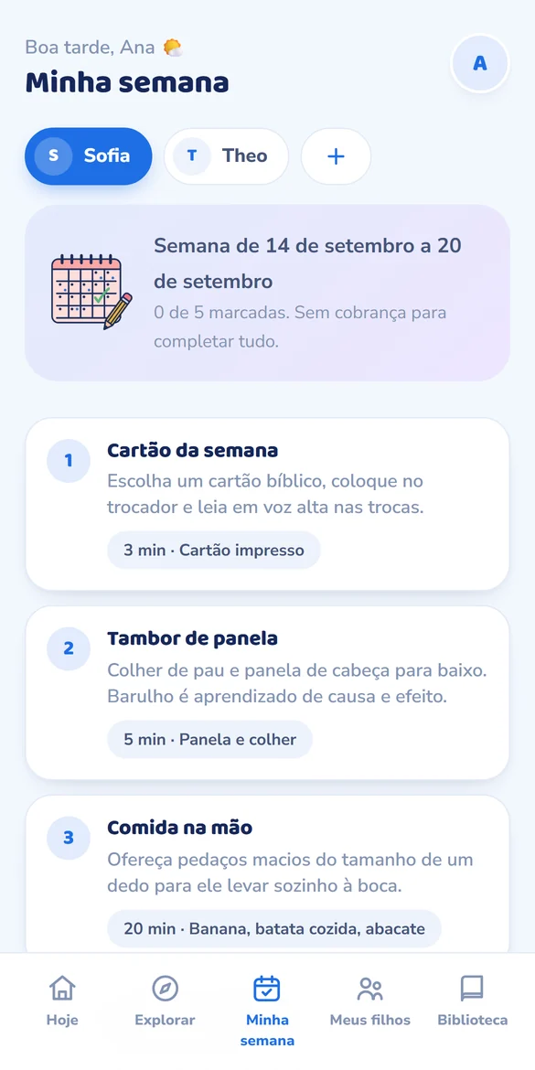 Tela com a programação da semana dentro do app